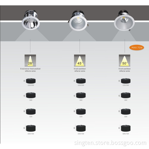 6 inch 8 inch 10 inch Deep Recessed Dimmable COB LED Downlight 2700K 3000K 4000K 5000K, LED Down Light 22W-100W